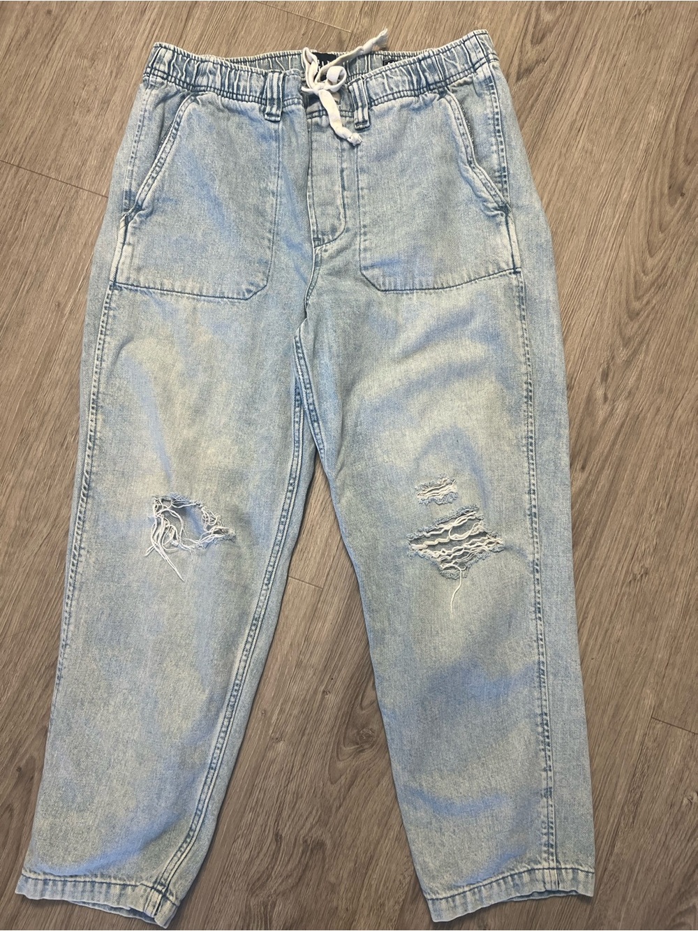 GAP Light Blue Distressed Relaxed Jeans with Drawstring